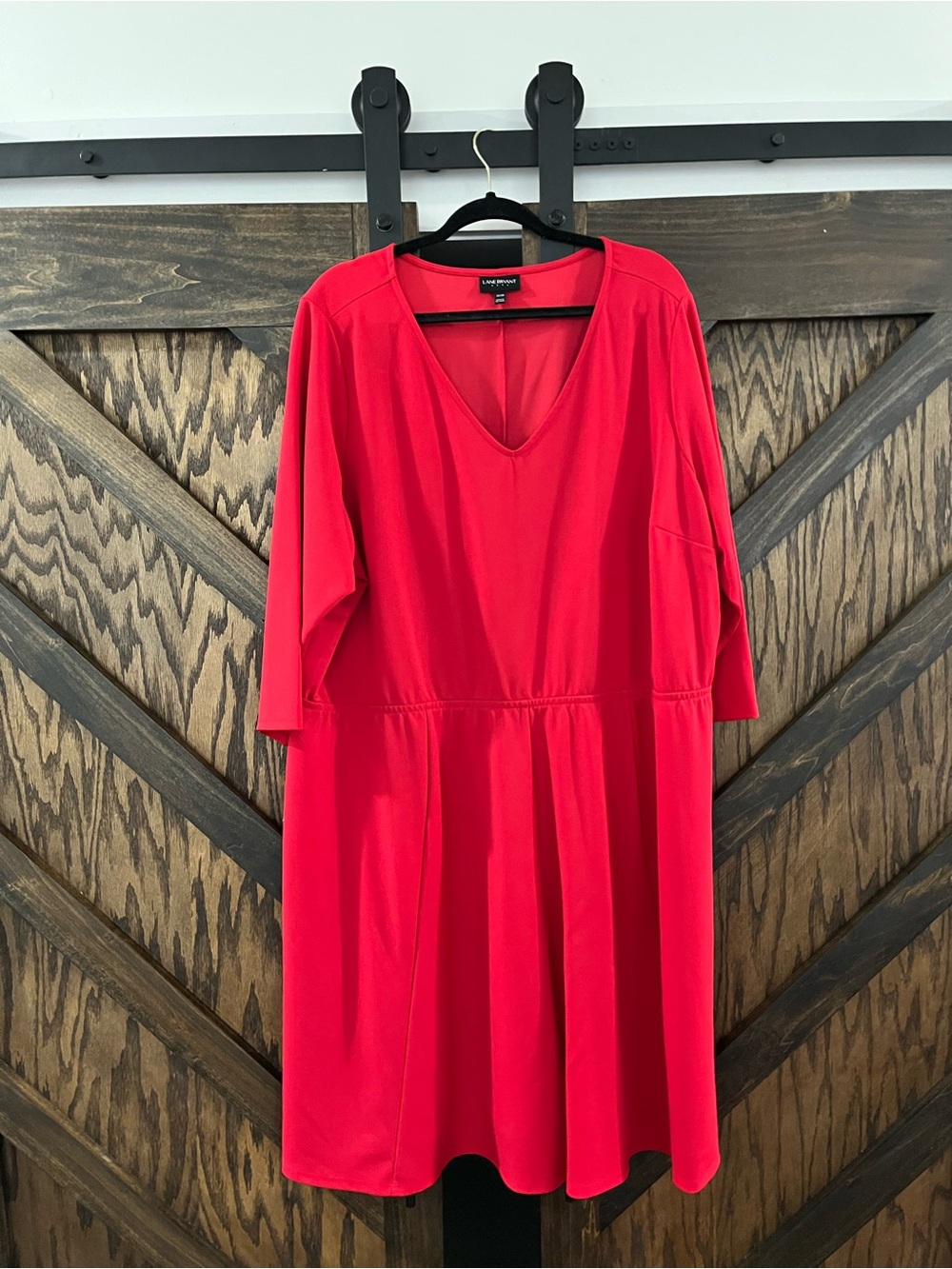 Lane Bryant Bright Red V-Neck Fit & Flare Midi Dress